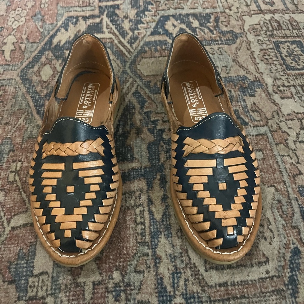 Handmade dark navy and Tan Woven Sandals